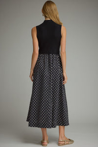 Black Polka Dot Midi w/ Mock Neck Knit Bodice