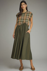 Olive Maxi w/ Removable Plaid Knit Pullover
