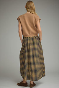 Camel Gingham Midi Dress w/ Removable Cap Sleeve Pullover