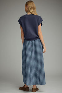 Navy Gingham Midi Dress w/ Removable Cap Sleeve Pullover