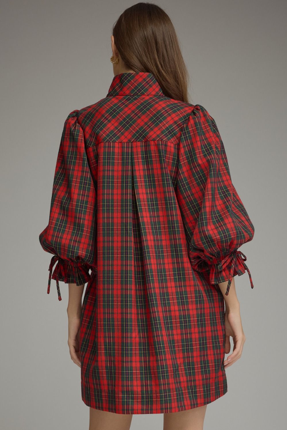Entro | Christmas Plaid Balloon Sleeve Dress