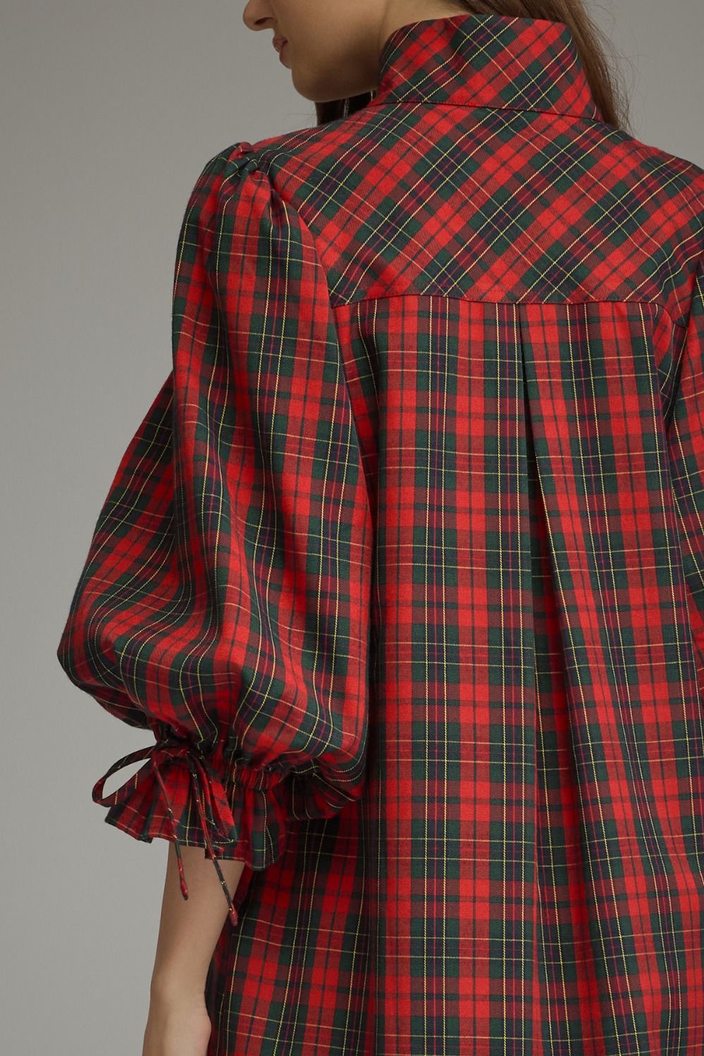Entro | Christmas Plaid Balloon Sleeve Dress