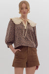 Mocha Leopard Top w/ Collar (1 LARGE)