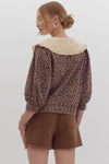 Mocha Leopard Top w/ Collar (1 LARGE)