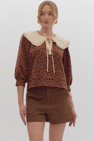 Camel Leopard Top w/ Collar (1 MEDIUM)