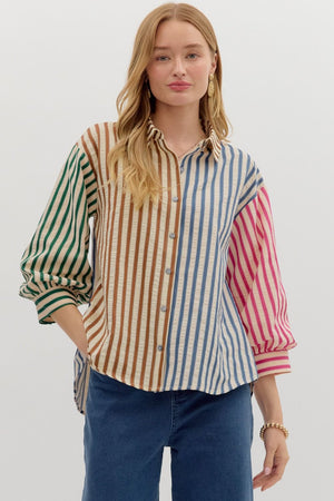 Multi Color Stripe Button Down Shirt (1 LARGE)