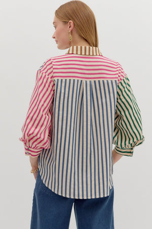 Multi Color Stripe Button Down Shirt (1 LARGE)
