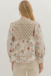 Floral Contrast Striped Trim Top (SMALL)