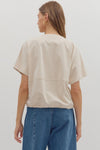Ecru Drawstring Hem Scoop Neck Top