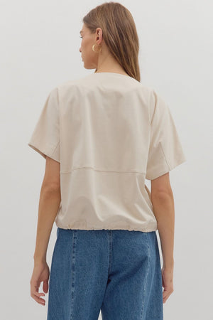 Ecru Drawstring Hem Scoop Neck Top