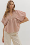 Rust Stripe Puff Sleeve Top