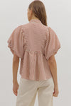 Rust Stripe Puff Sleeve Top