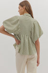 Olive Stripe Puff Sleeve Top