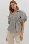 Black Stripe Puff Sleeve Top (1 LARGE)