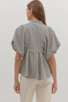 Black Stripe Puff Sleeve Top (1 LARGE)