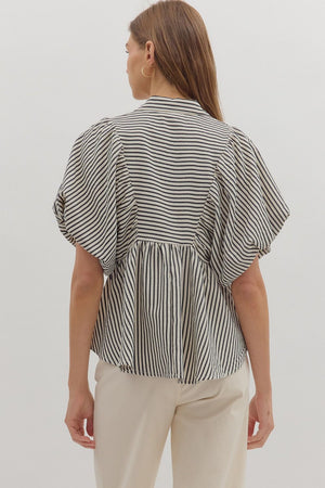 Black Stripe Puff Sleeve Top (1 LARGE)
