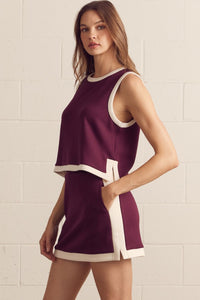 Burgundy Sleeveless Skirt Set