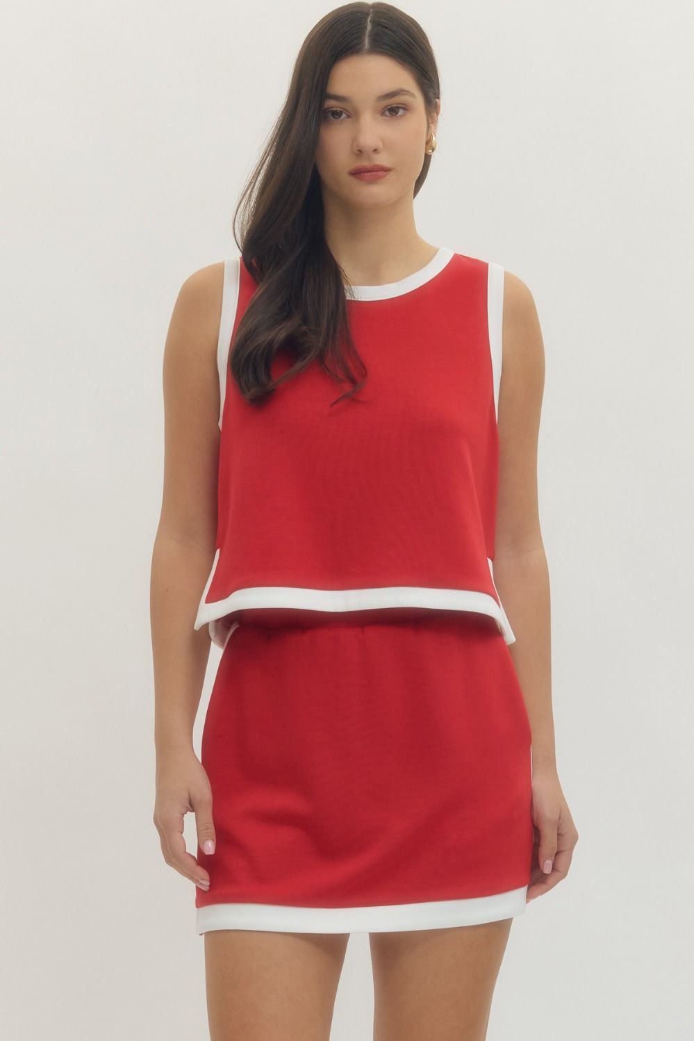 Red Sleeveless Skirt Set