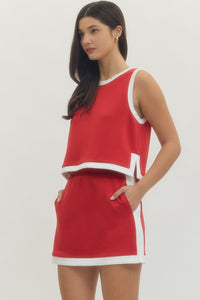 Red Sleeveless Skirt Set