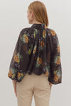 Chocolate Floral 3/4 Sleeve Top (1 SMALL)