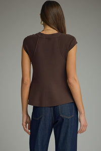 Brown Knit Cap Sleeve Top
