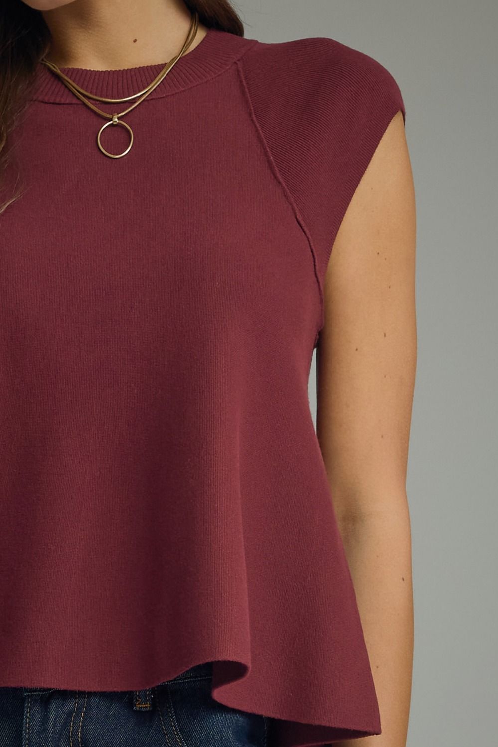 Wine Knit Cap Sleeve Top