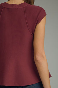 Wine Knit Cap Sleeve Top