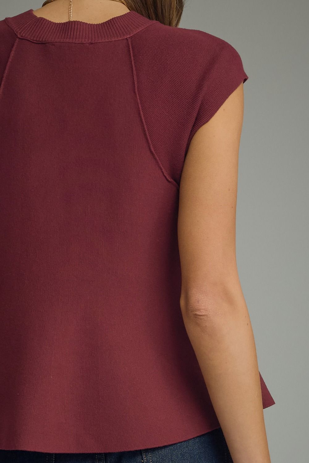 Wine Knit Cap Sleeve Top