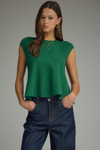 Hunter Green Knit Cap Sleeve Top