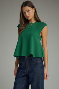 Hunter Green Knit Cap Sleeve Top