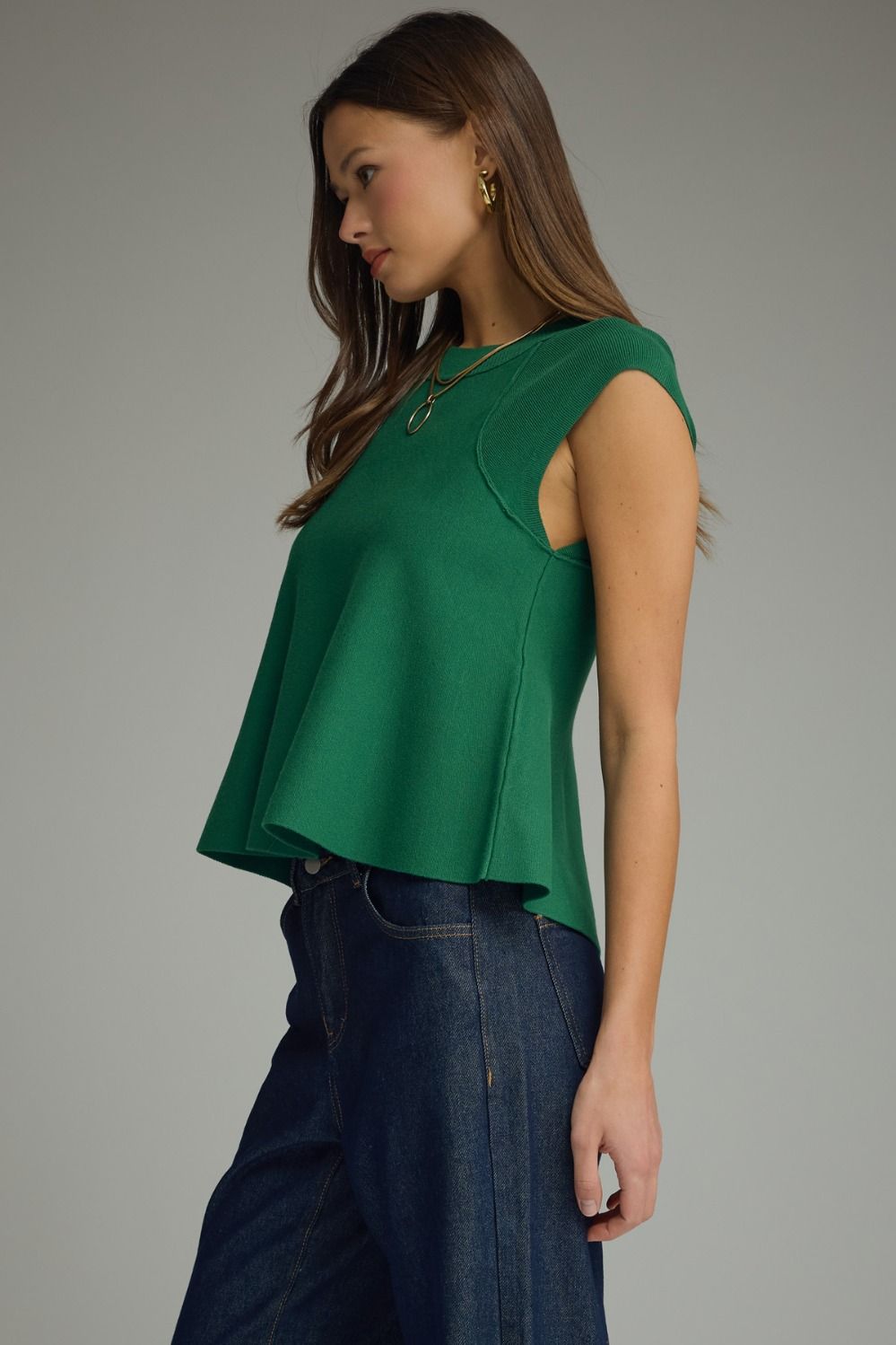 Hunter Green Knit Cap Sleeve Top
