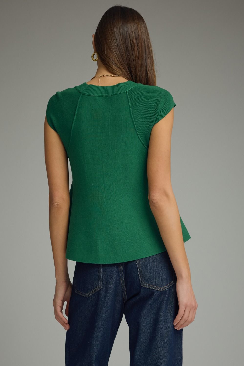 Hunter Green Knit Cap Sleeve Top