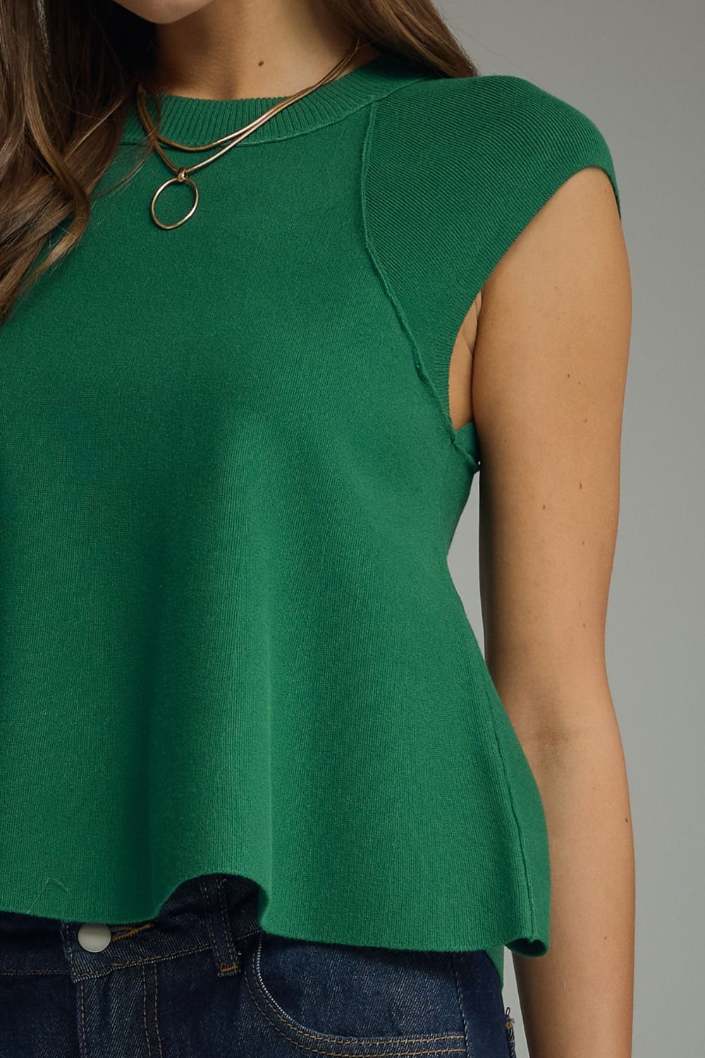 Hunter Green Knit Cap Sleeve Top