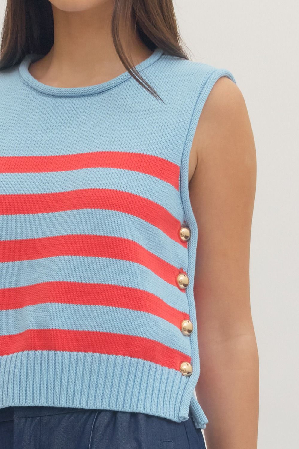 Red Striped Sleeveless Knit Top (1 LARGE)