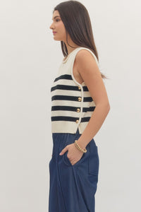Cream Striped Sleeveless Knit Top