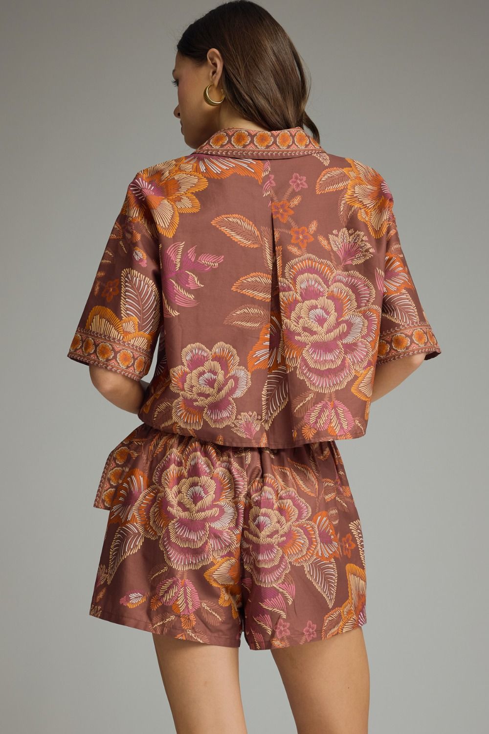 Terra Cotta Printed Floral Wrap Skort Set