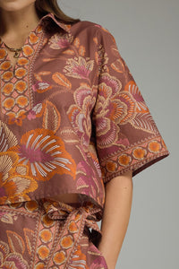 Terra Cotta Printed Floral Wrap Skort Set