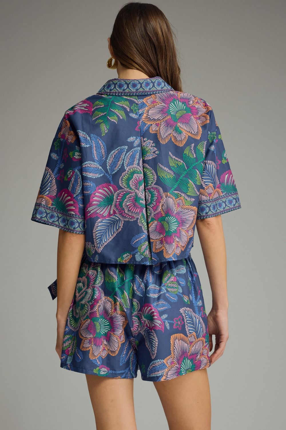 Indigo Printed Floral Wrap Skort Set