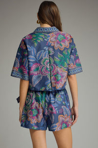 Indigo Printed Floral Wrap Skort Set