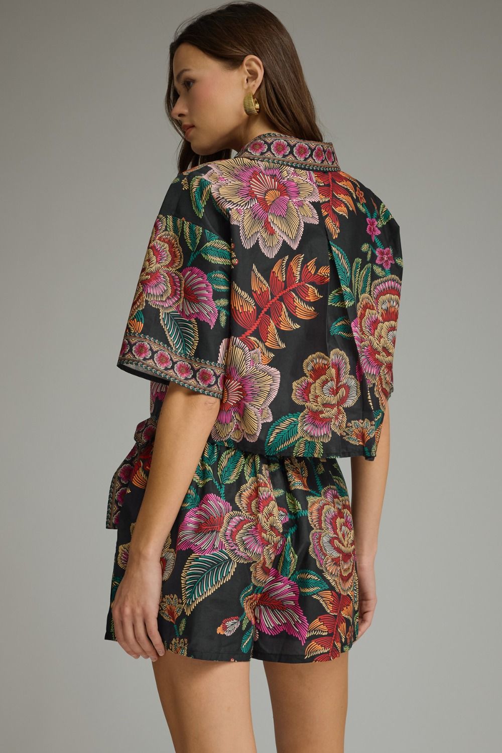 Black Printed Floral Wrap Skort Set