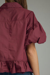 Merlot Puff Slv Ruffle Top