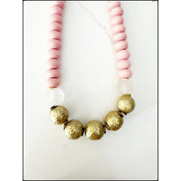 Pink Wood Bead & Glass Necklace