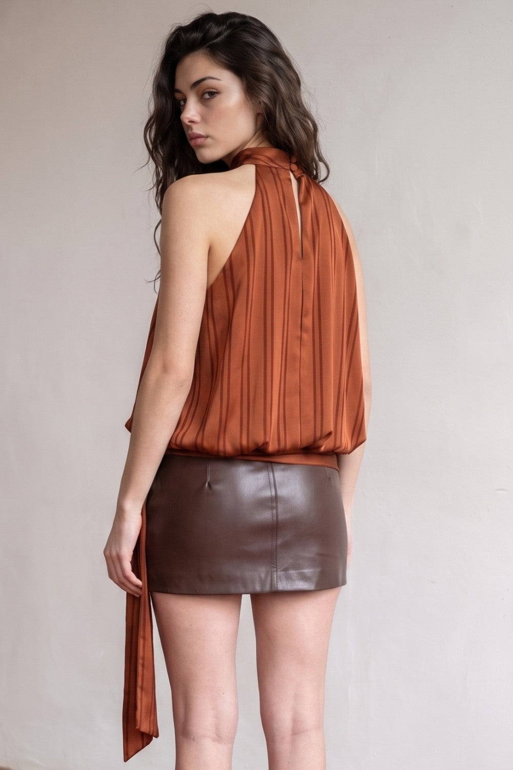Brick Striped Satin Halter