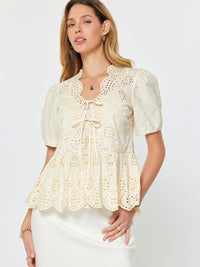 Current Air Tie Front Eyelet Embroidered Blouse