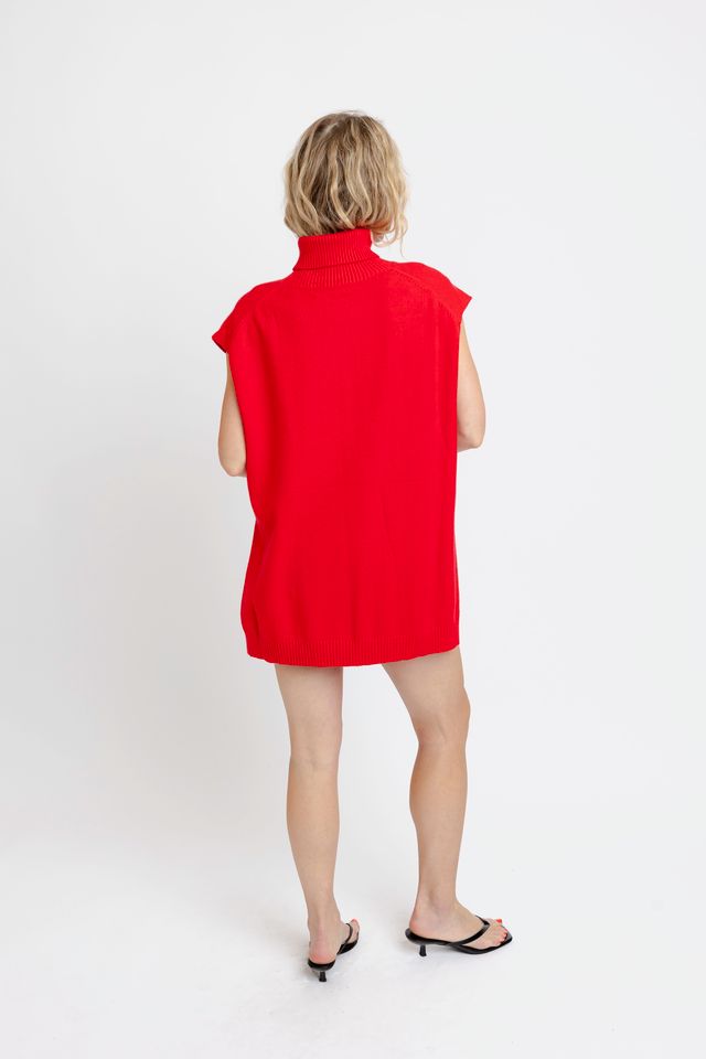 Karlie | Red Mock Neck Sleeveless Sweater