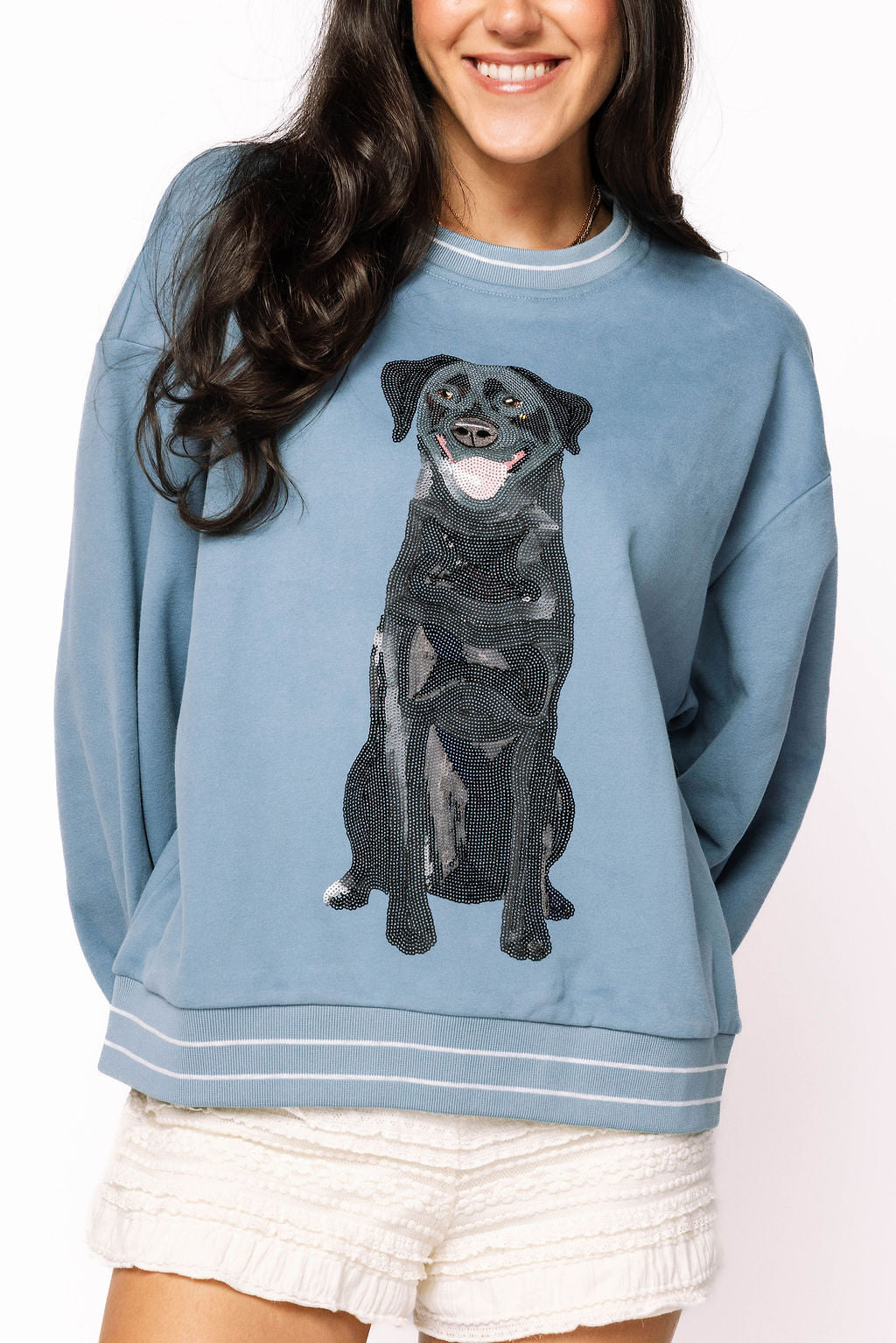 Queen of Sparkles Blue Black Lab Sweatshirt (1 LARGE)