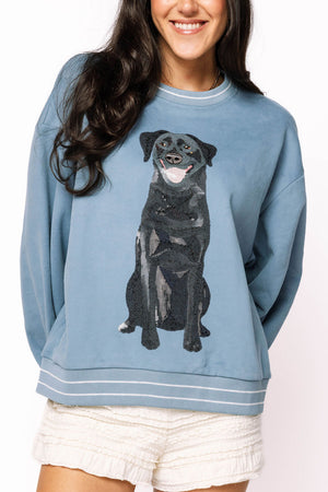 Queen of Sparkles Blue Black Lab Sweatshirt (1 LARGE)