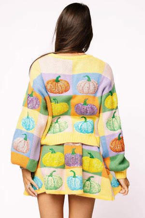 Queen of Sparkles Pastel Colorblock Button Down Pumpkin Cardigan