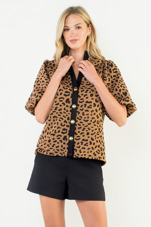 THML Cheetah Puff Sleeve Contract Top (1 XS)