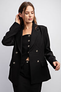 Black Double Breasted Slim Fit Blazer
